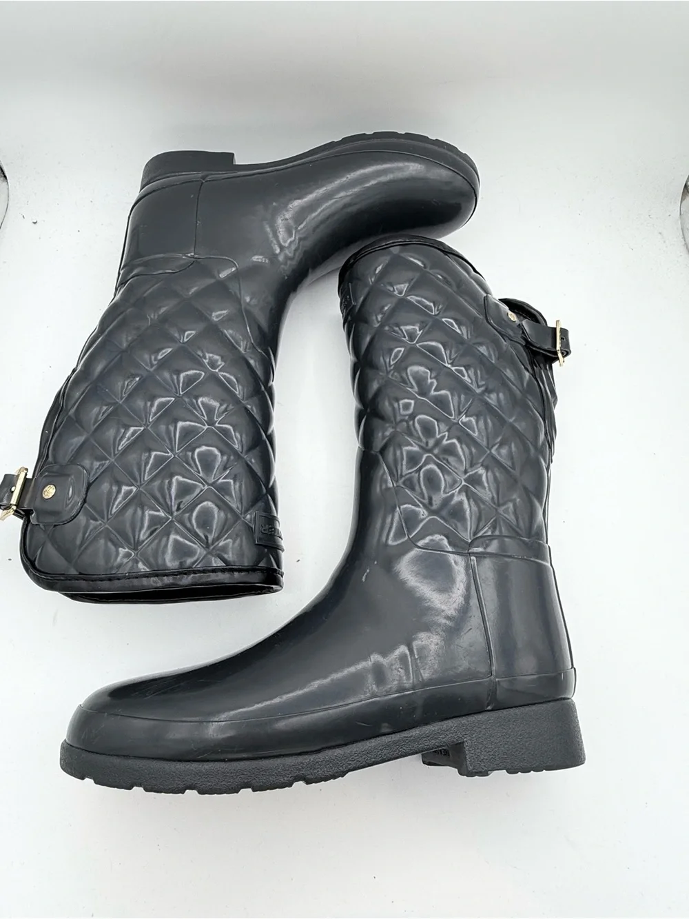 Hunter women’s adjustable, quilted, refined, slim fit short rain boot black SZ 8